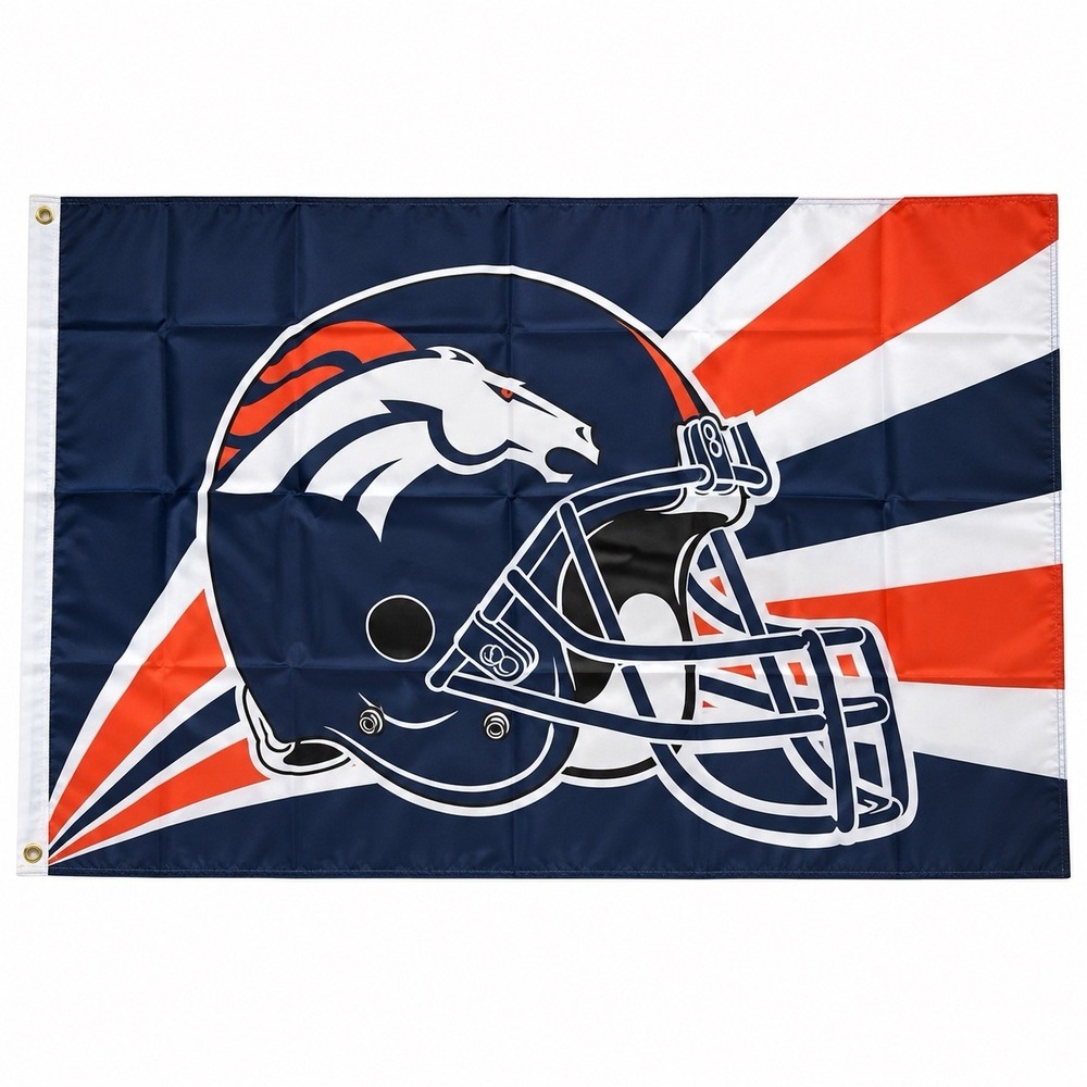 Denver Broncos Style Helmet Flag 3x5 Ft Navy Orange Football Banner Grommets